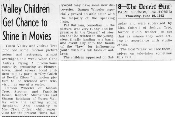 June 19, 1952 - The Desert Sun article clipping