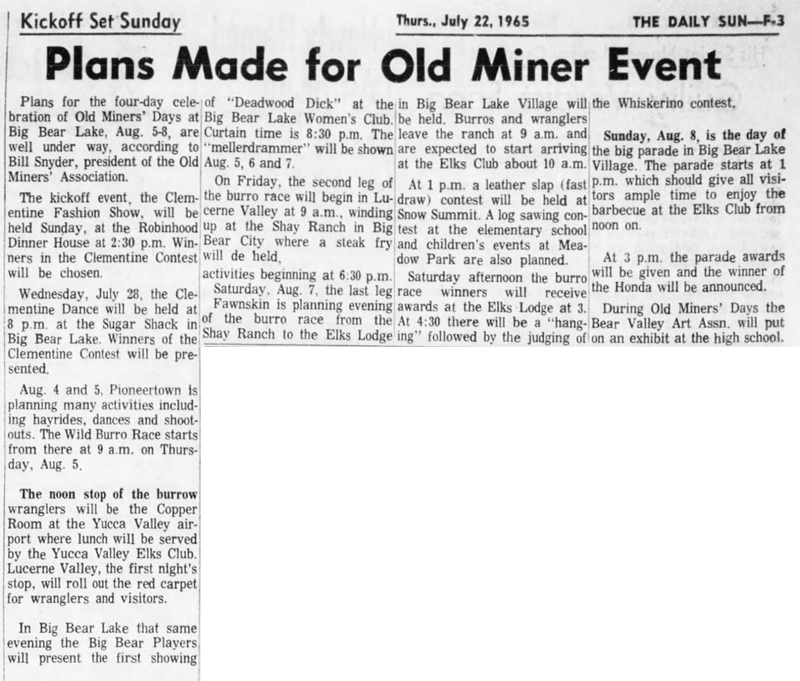 July 22, 1965 - The San Bernardino County Sun article clipping
