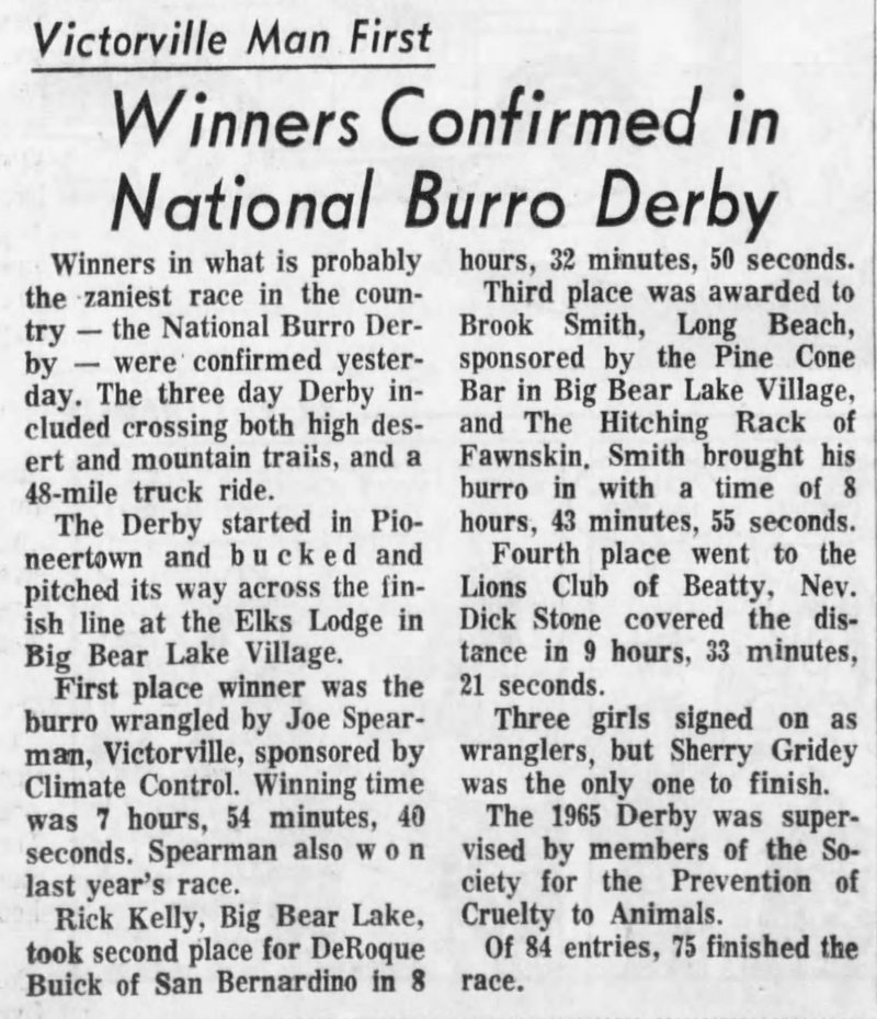 Aug. 11, 1965 - The San Bernardino County Sun article clipping