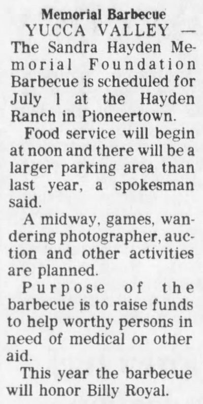 1979 Memorial barbeque article clipping