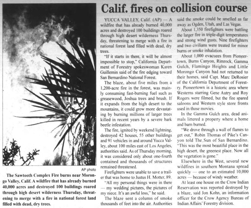 Sawtooth Camplex Fire article clipping