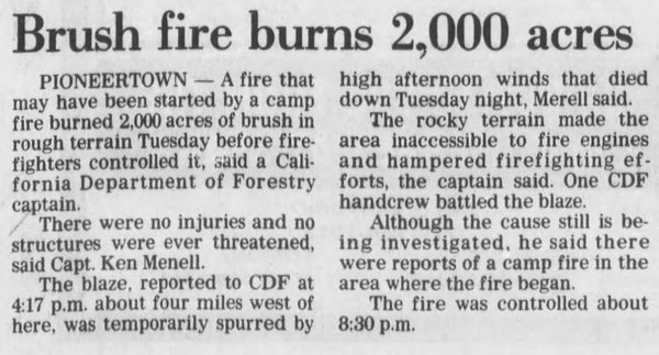 May 6 1984 - Brush fire burn 2000 acres clipping