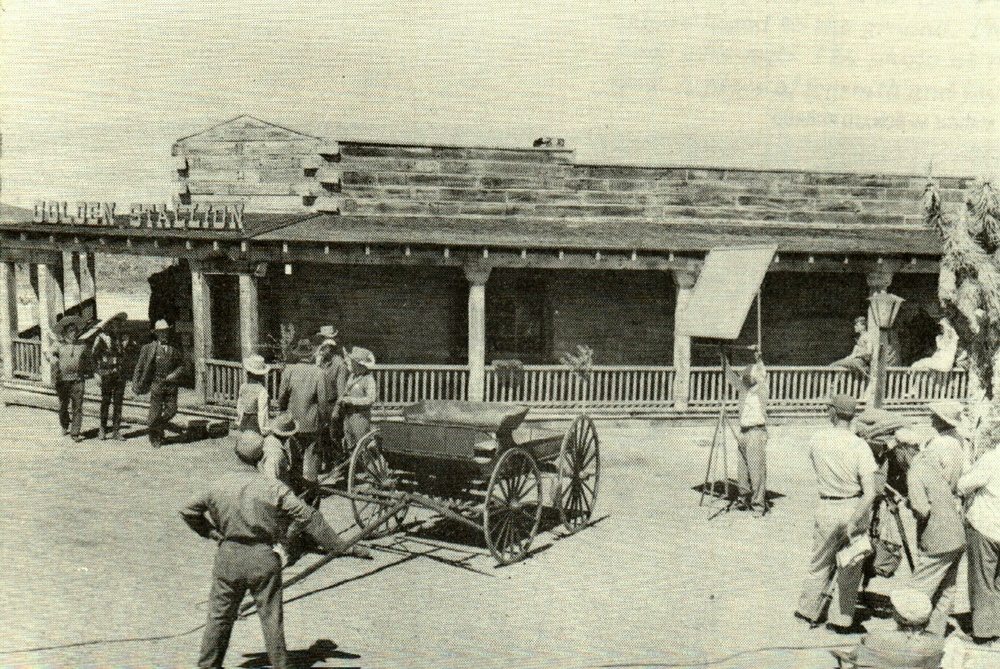 Filming in front of the Golden Stallion