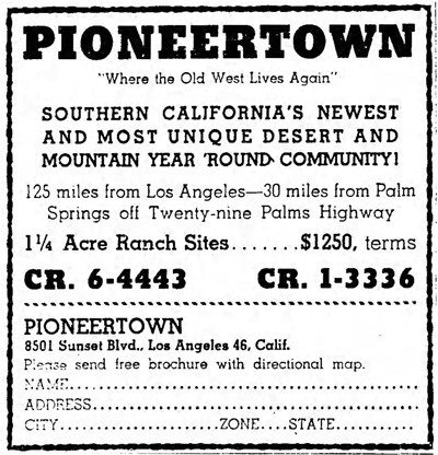 Pioneertown Corp Advertisement