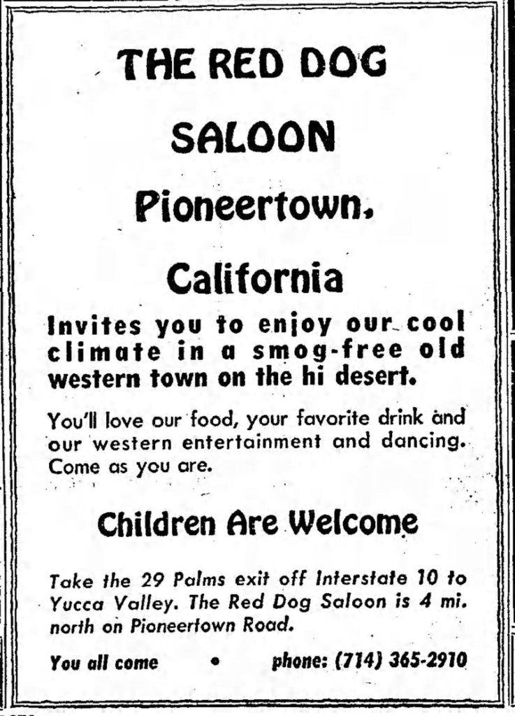 The Red Dog Saloon Advertisement
