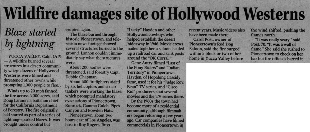 July 12, 2006 Wildfire article clipping